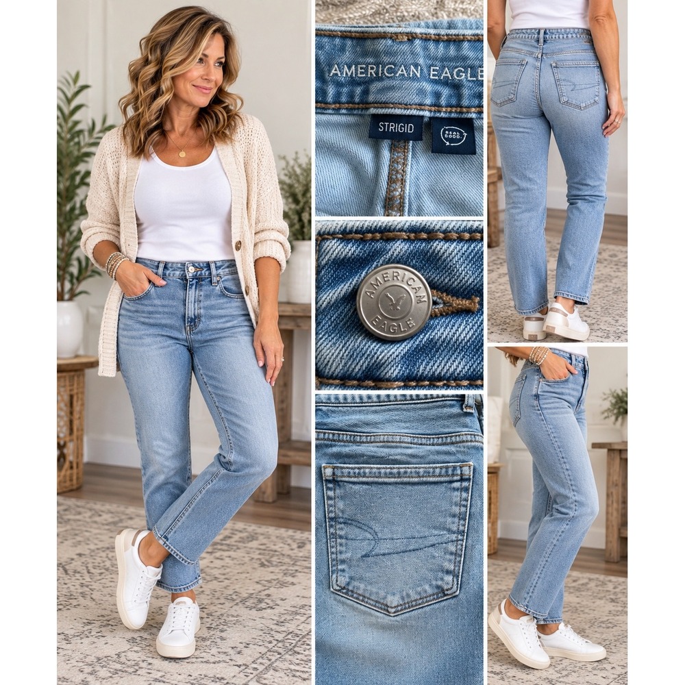 American Eagle Size 16 Light Wash High Rise Straight Leg Jeans 90s Vintage